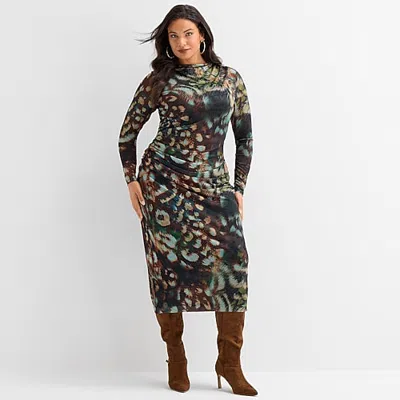 Ashley Graham Women's Plus Goddess Gather Mesh Dress In Brown