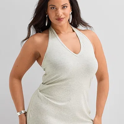 Ashley Graham Women's Plus Halter Knit Maxi Dress In Gray