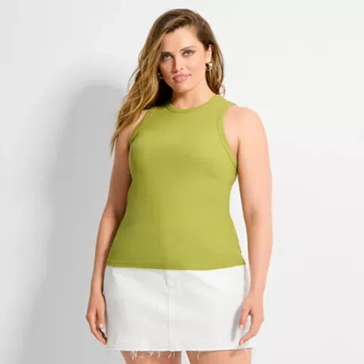 Ashley Graham Women's Plus High Neck Rib Tank In Green
