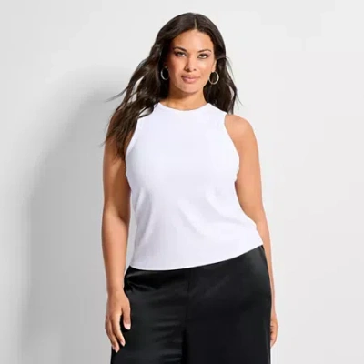 Ashley Graham Women's Plus High Neck Rib Tank In White