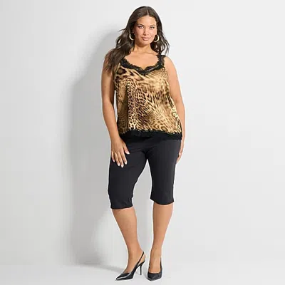 Ashley Graham Women's Plus Lace Trim Tank In Brown