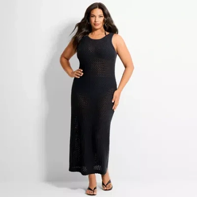 Ashley Graham Women's Plus Scoop Back Crochet Tank Dress In Black
