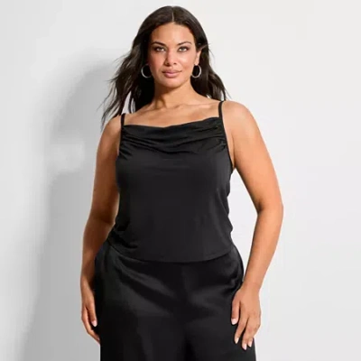 Ashley Graham Women's Plus Shirred Knit Crepe Tank In Black