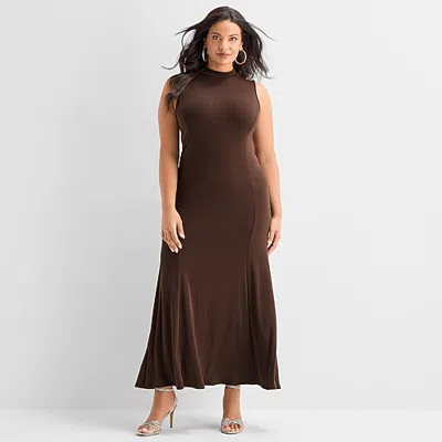 Ashley Graham Women's Plus Sleeveless Mock Neck Maxi Dress In Black