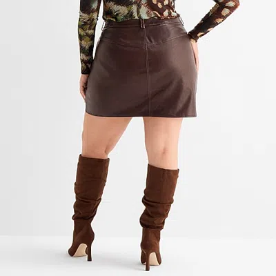 Ashley Graham Women's Plusdistressed Faux Leather Mini Skirt In Brown
