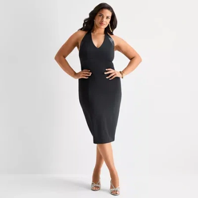 Ashley Graham Womens Midi Bodycon Dress In Black