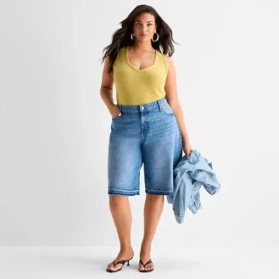 Ashley Graham Womens Plus 1 Pair Denim Short In Black