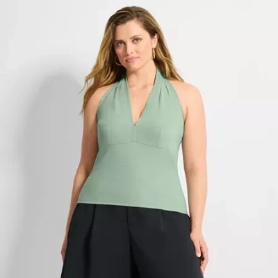 Ashley Graham Womens Plus Blouse In Green
