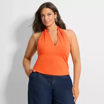 Ashley Graham Womens Plus Blouse In Orange