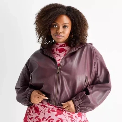 Ashley Graham Womens Plus Bomber Jacket In Purple