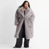 Ashley Graham Womens Plus Faux Fur Coat In Gray
