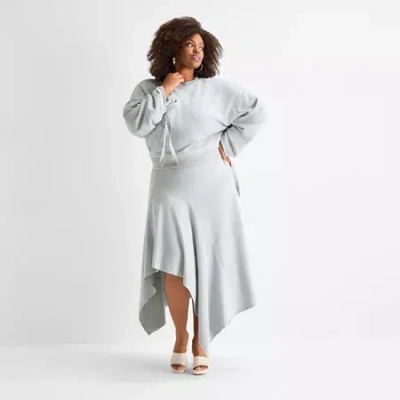Ashley Graham Womens Plus High Low Asymmetrical Skirt In Gray