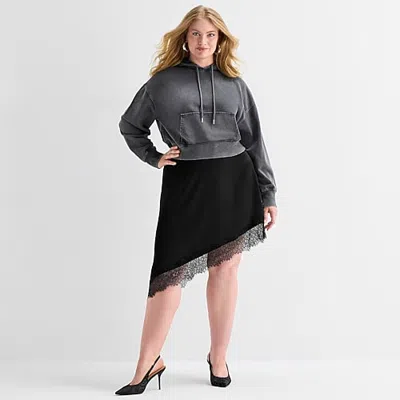 Ashley Graham Womens Plus High Low Pencil Skirt In Black