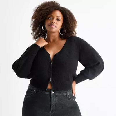 Ashley Graham Womens Plus Long Sleeve Button-down Shirt In Black