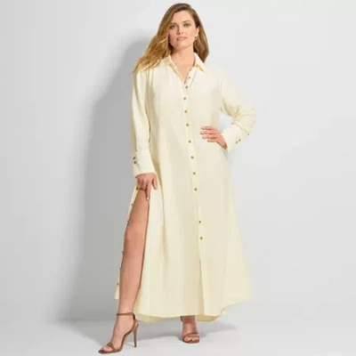 Ashley Graham Womens Plus Long Sleeve Cuffed Maxi Dress In Neutral