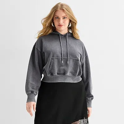 Ashley Graham Womens Plus Long Sleeve Hoodie In Black