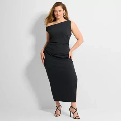 Ashley Graham Womens Plus Maxi Dress In Black
