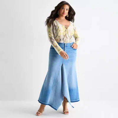 Ashley Graham Womens Plus Maxi Skirt In Blue