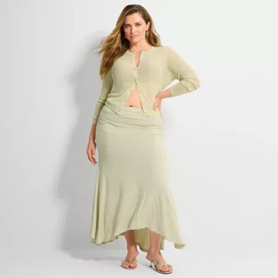 Ashley Graham Womens Plus Maxi Skirt In Green