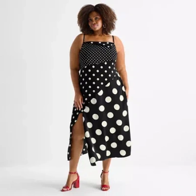 Ashley Graham Womens Plus Print Mix Slip Dress In Black