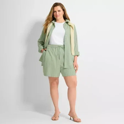 Ashley Graham Womens Plus Pull-on Short In Green