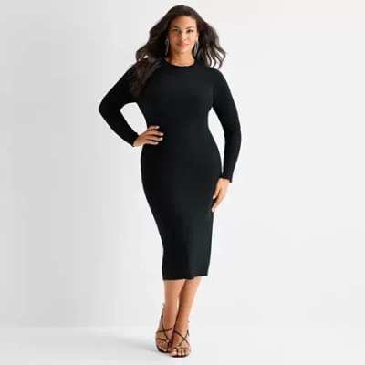 Ashley Graham Womens Plus Ribcutout Dress In Black