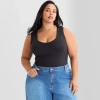 Ashley Graham Womens Plus U Neck Sleeveless Tank Top In Black