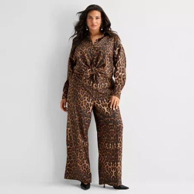 Ashley Graham Womens Straight Trouser In Brown