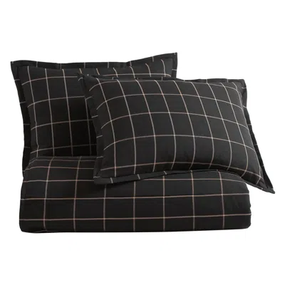 Ashley Hiend Accents Windowpane 3-piece Queen Duvet Cover Set In Black