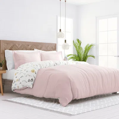 Ashley Home Collection Premium Ultra Soft Wild Flower Reversible Queen Duvet Cover Set In Pink