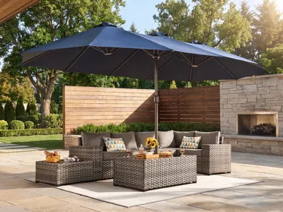 Ashley Homlux Solid 14.5' Outdoor Umbrella In Navy Blue