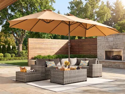 Ashley Homlux Solid 14.5' Outdoor Umbrella In Tan