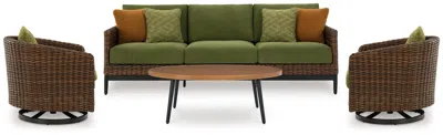 Ashley Horizon Hall Outdoor Sofa And 2 Chairs With Coffee Table In Multi