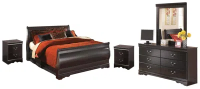 Ashley Huey Vineyard Queen Sleigh Bed With Mirrored Dresser And 2 Nightstands In Black