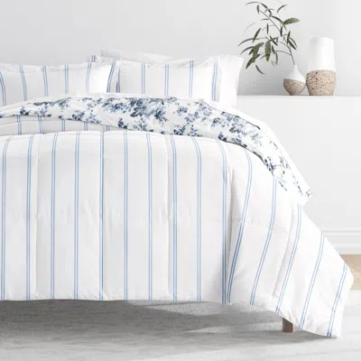Ashley Ienjoy Home Cabbage Rose Stripe Twin/twin Xl Floral Comforter Set In Blue