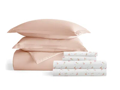 Ashley Ienjoy Home Floral 6 Piece Twin Duvet Set In Pink
