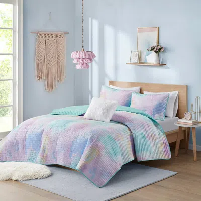 Ashley Intelligent Design Dye Printed Full/queen Comforter Set With Throw Pillow In Blue