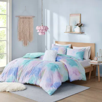 Ashley Intelligent Design Dye Printed King/california King Comforter Set With Throw Pillow In Blue