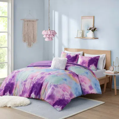 Ashley Intelligent Design Dye Printed King/california King Comforter Set With Throw Pillow In Purple