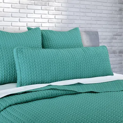 Ashley J. Queen Bold Cayman Quilted Bolster Decorative Throw Pillow In Green