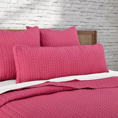 Ashley J. Queen Bold Cayman Quilted Bolster Decorative Throw Pillow In Pink