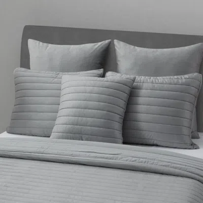 Ashley J. Queen Modern Valencia 20" Square Quilted Decorative Throw Pillow In Silver