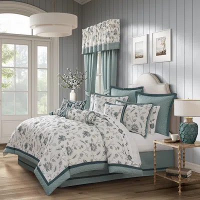 Ashley J. Queen New York Blossm View 4 Piece King Comforter Set In Green