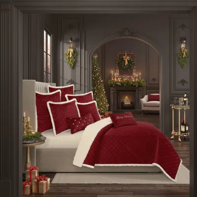 Ashley J. Queen New York Casey Sherpa Crimson King/cal King 3pc. Quilt Set In Red