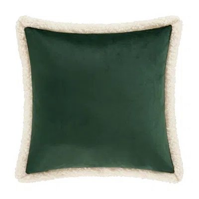 Ashley J. Queen New York Casey Sherpa Evergreen 18" Square Quilted Decorative Throw Pillow In Green