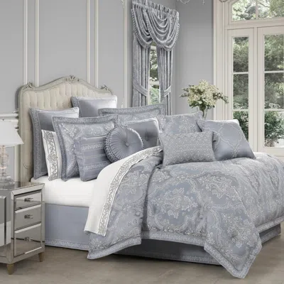 Ashley J. Queen New York Sondra King 4 Piece Comforter Set In Blue