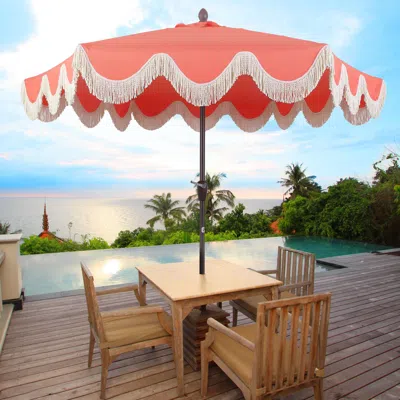 Ashley Jonathan Y Collins 9' Outdoor Tilted Umbrella In Coral Red/cream