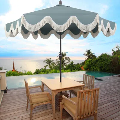 Ashley Jonathan Y Collins 9' Outdoor Tilted Umbrella In Green/cream
