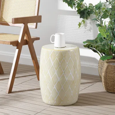 Ashley Jonathan Y Moroccan Diamonds Drum Outdoor Garden Stool In White