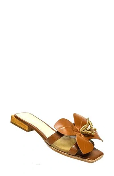 Ashley Kahen Blossom Slide Sandal In Brown
